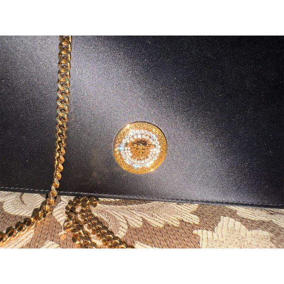 Versace Women's Black Silk Clutch Crossbody Bag with Medusa Emblem - Picture 8 of 14